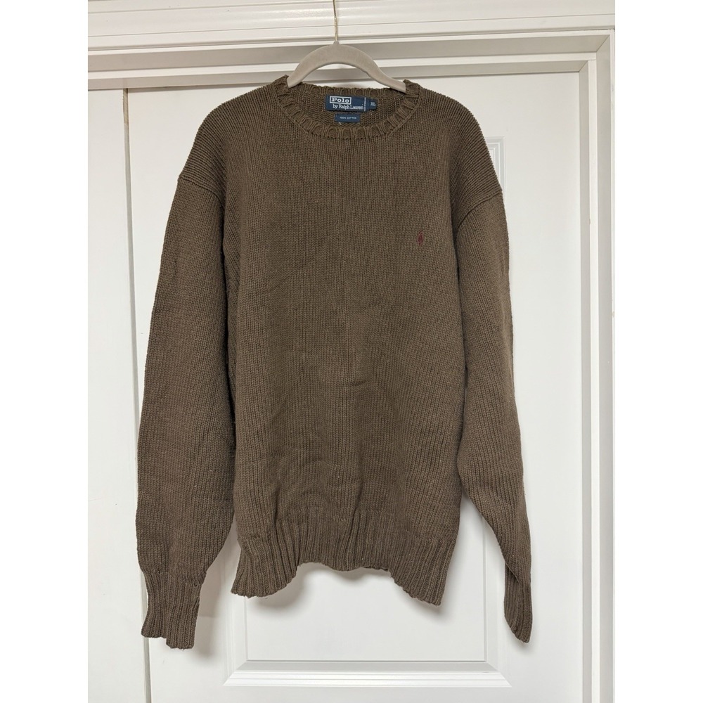 Polo Ralph Lauren, Men's crew neck knit sweater, Brown, Size XL